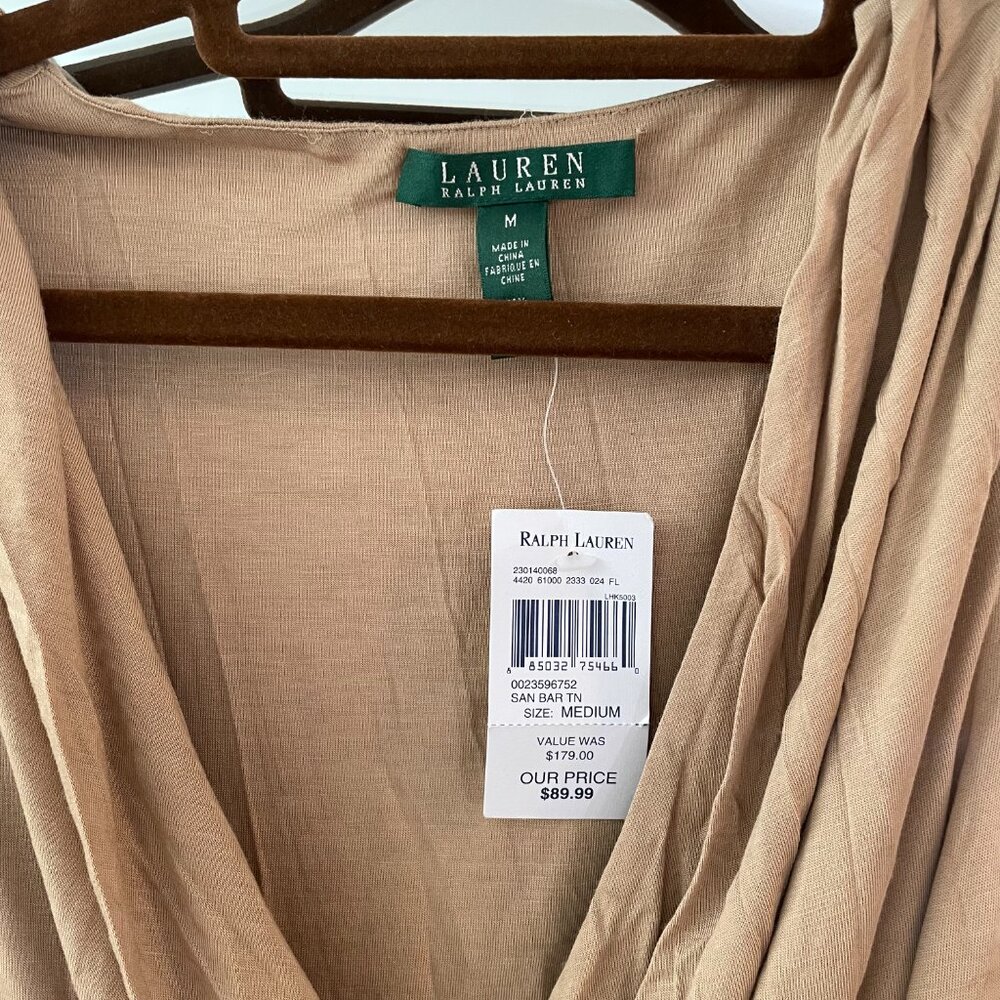 Lauren Ralph Lauren Faux Wrap Knit Dress Tan Size medium‎ classic preppy - Picture 6 of 7